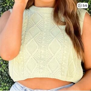 Double Zero Cable Knit Sweater Vest Womens L Grandmacore Y2K Light Green Preppy